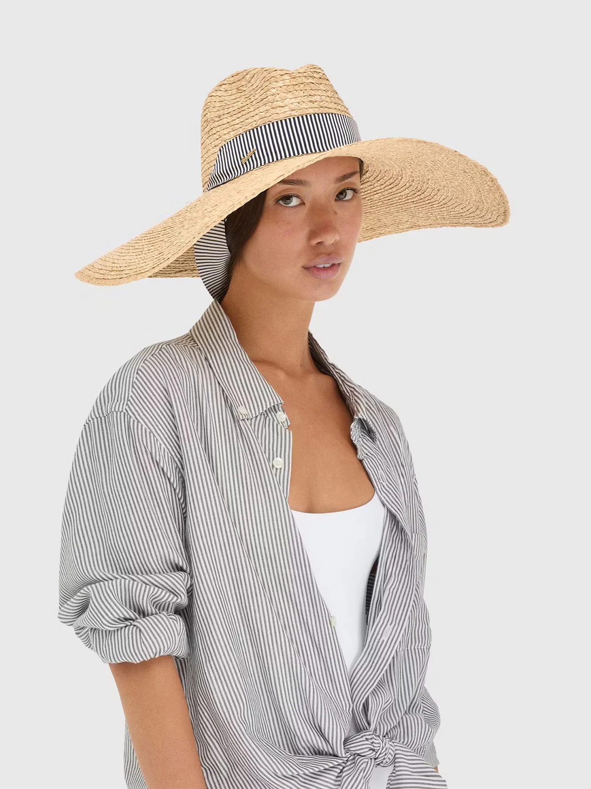BORSALINO Cappello Donna  4039 00H8 Naturale cinta a rihe bianco/navy - Image 2