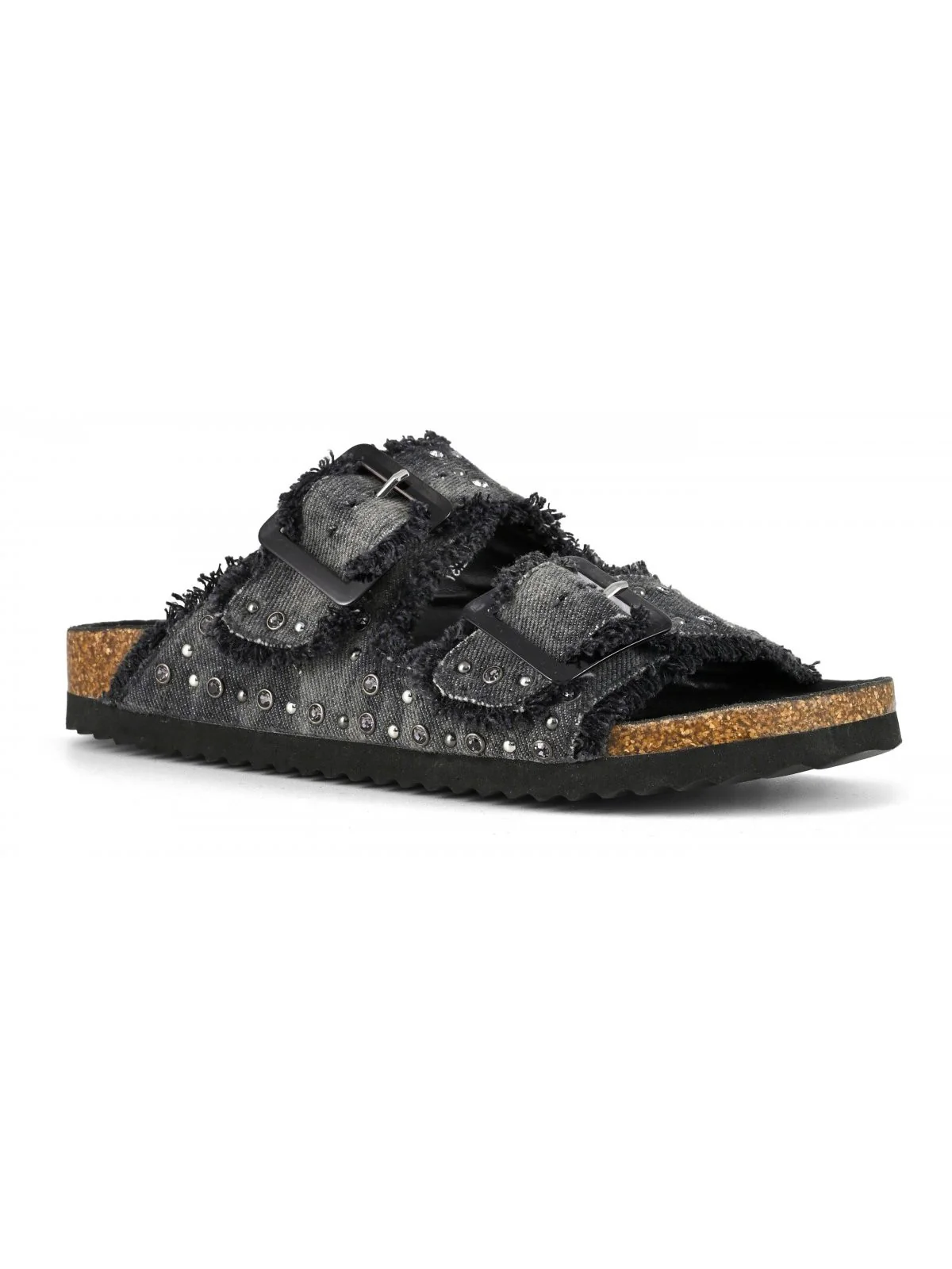 COLORS OF CALIFORNIA Sandalo Donna two buckle denim sandal HC.BIO406 BLA BLACK - Image 3