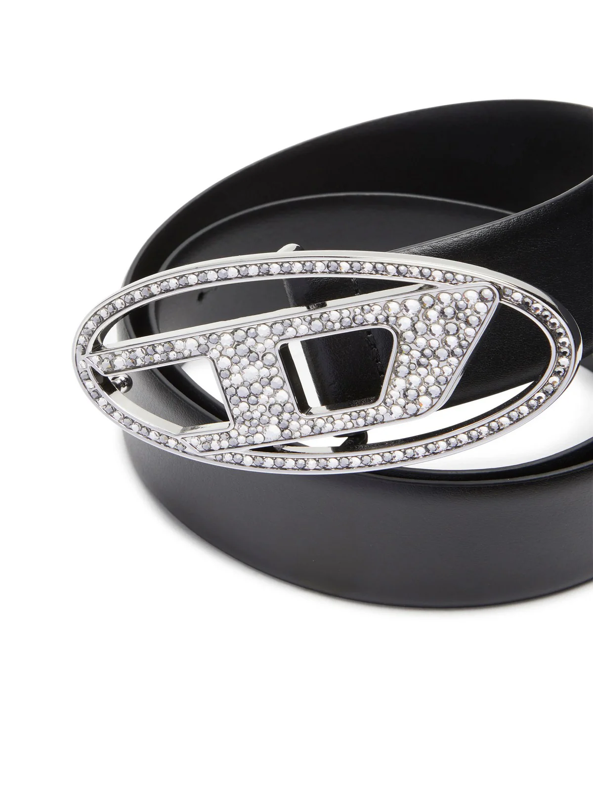DIESEL Cintura Donna OVAL D LOGO B-1DR STRASS BELT X09611 P6364 T8013 001 - BLACK - Image 3