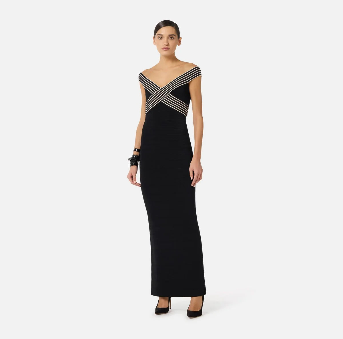 ELISABETTA FRANCHI Abito Donna  AM75S61E2 685 NERO/BURRO - Image 4