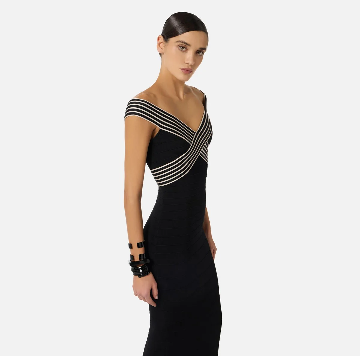 ELISABETTA FRANCHI Abito Donna  AM75S61E2 685 NERO/BURRO - Image 5