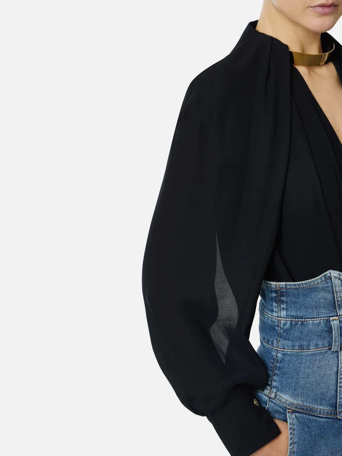 ELISABETTA FRANCHI Camicia Donna  CA12961E2 110 Nero - Image 3