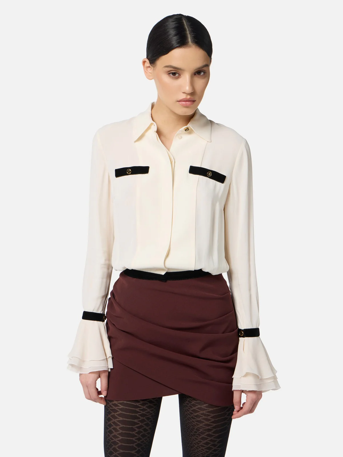 ELISABETTA FRANCHI Camicia Donna  CA13157E2 EF1 MILK/NERO - Image 3