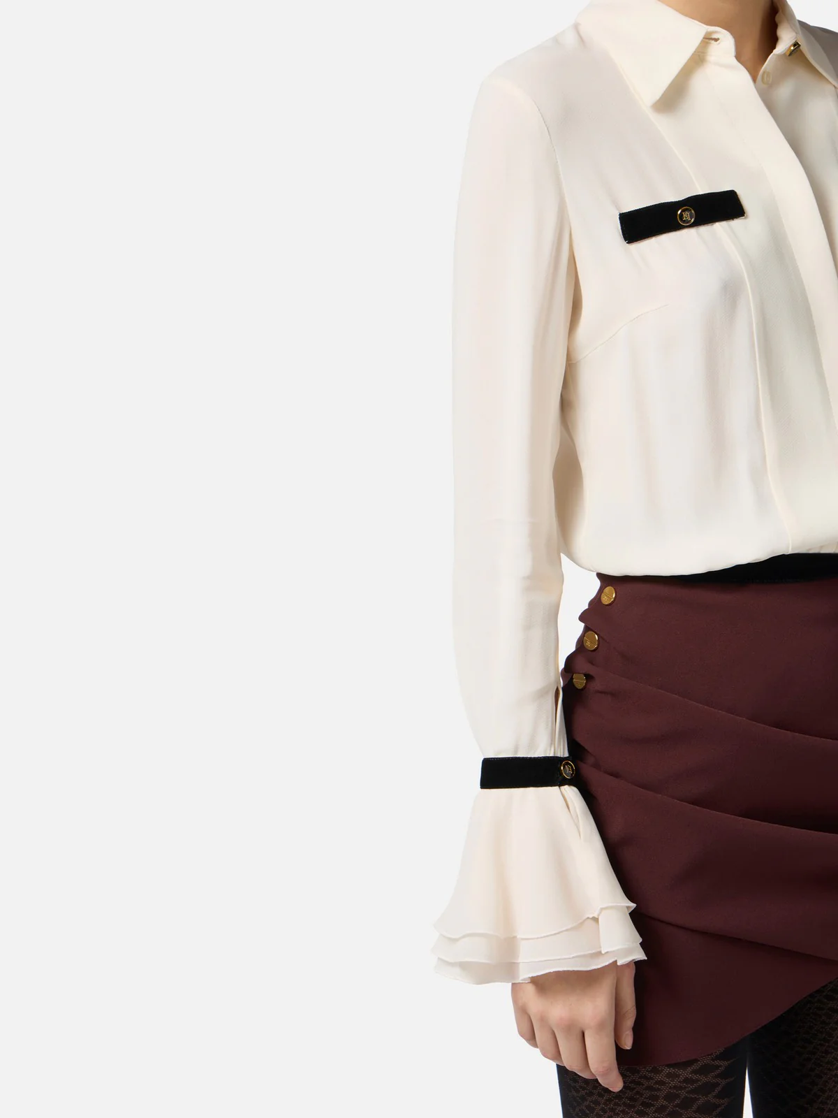 ELISABETTA FRANCHI Camicia Donna  CA13157E2 EF1 MILK/NERO - Image 4