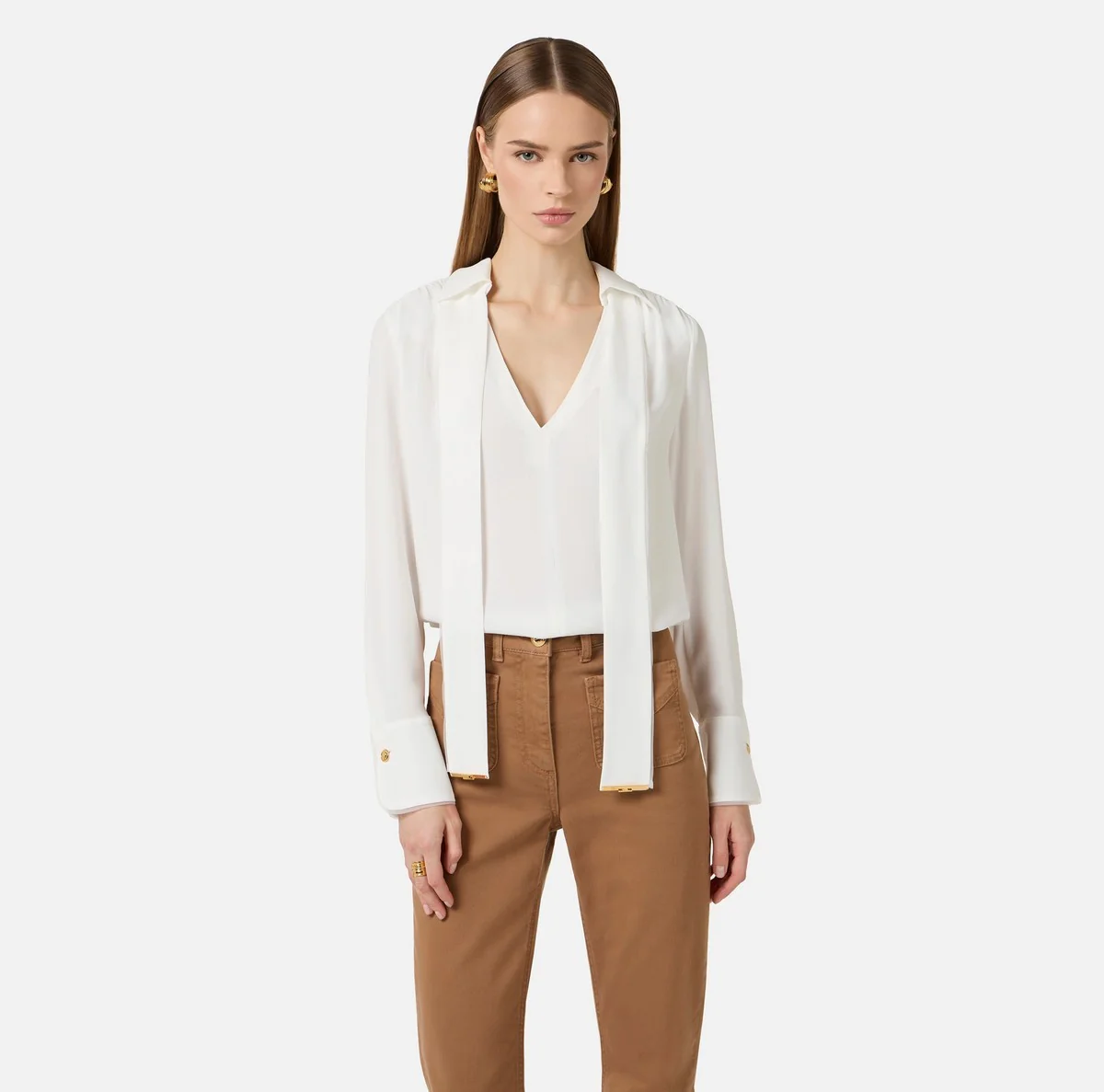 ELISABETTA FRANCHI Camicia Donna  CA14661E2 360 Avorio - Image 4