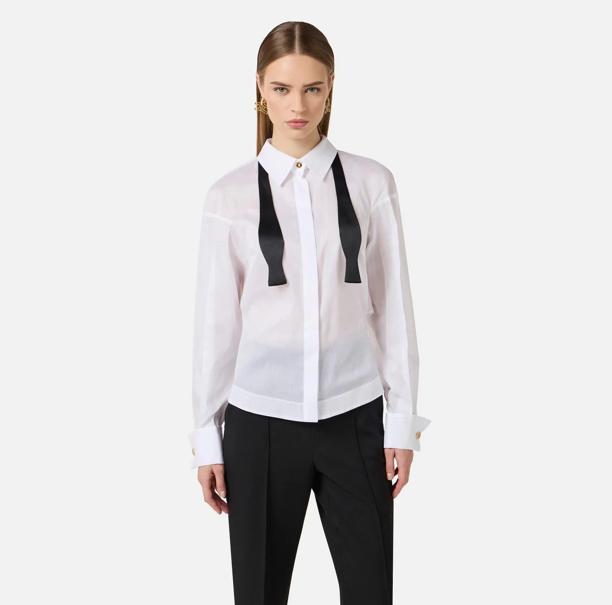 ELISABETTA FRANCHI Camicia Donna  CA15461E2 221 BIANCO/NERO - Image 4