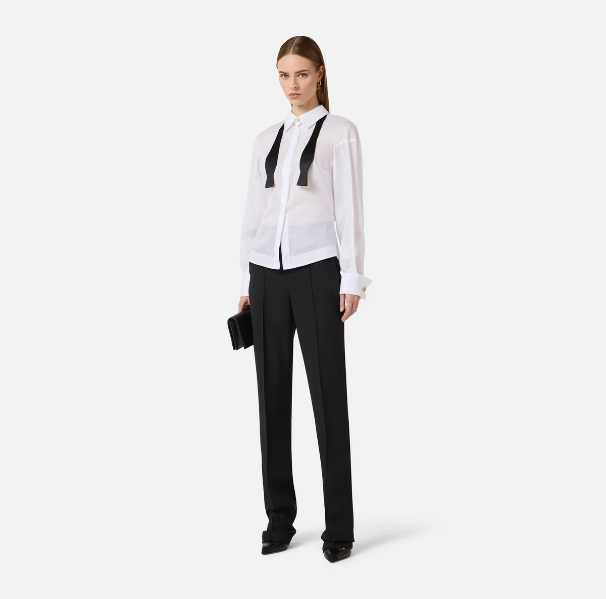 ELISABETTA FRANCHI Camicia Donna  CA15461E2 221 BIANCO/NERO - Image 5