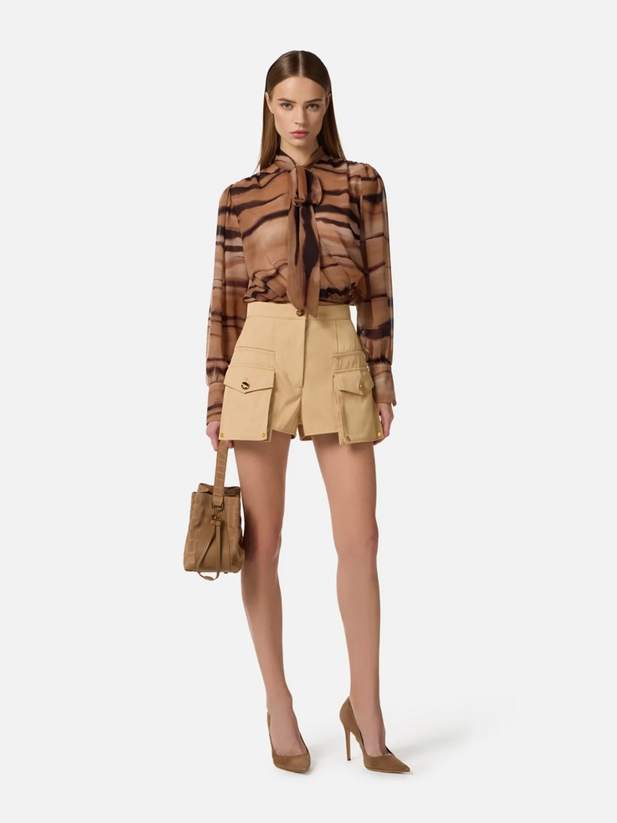 ELISABETTA FRANCHI Camicia Donna  CA16062E2 470 CAMMELLO - Image 5