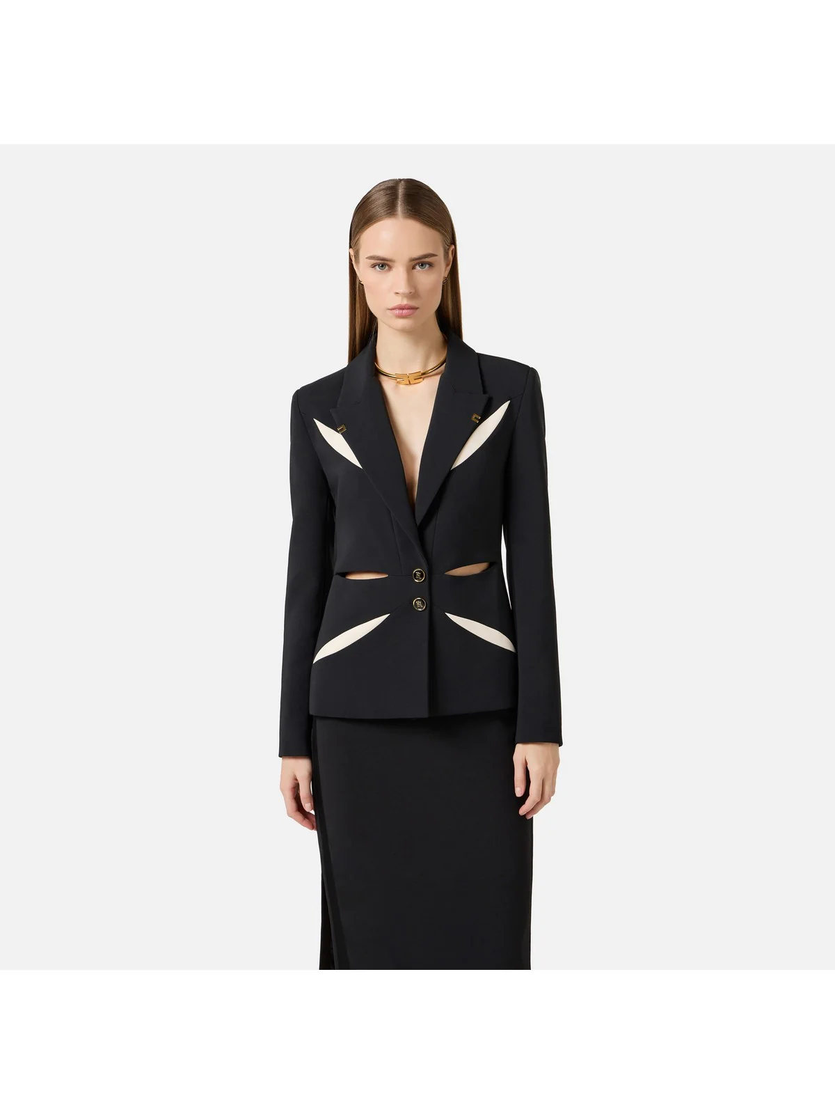 ELISABETTA FRANCHI Giacca Donna  GI19861E2 685 NERO/BURRO - Image 4