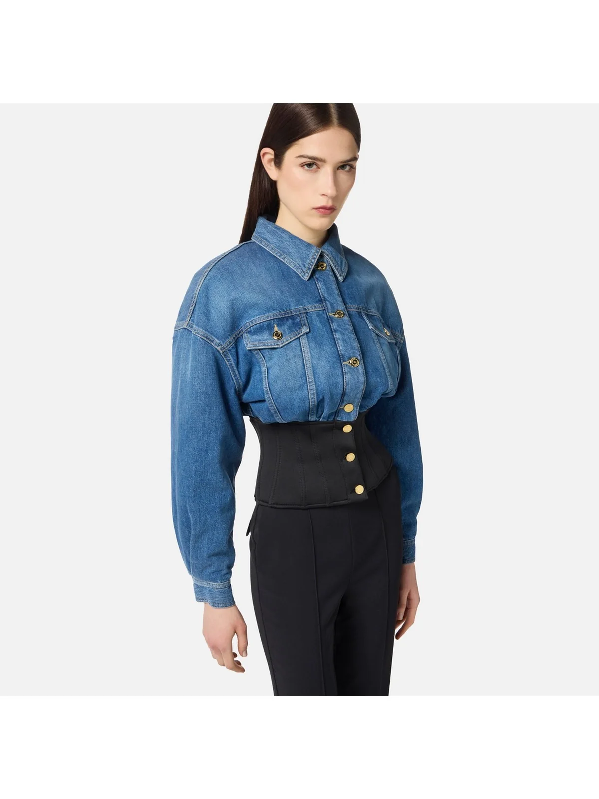 ELISABETTA FRANCHI Giubbino Donna BJ40N56E2 EI1 BLUE DENIM/NERO - Image 2