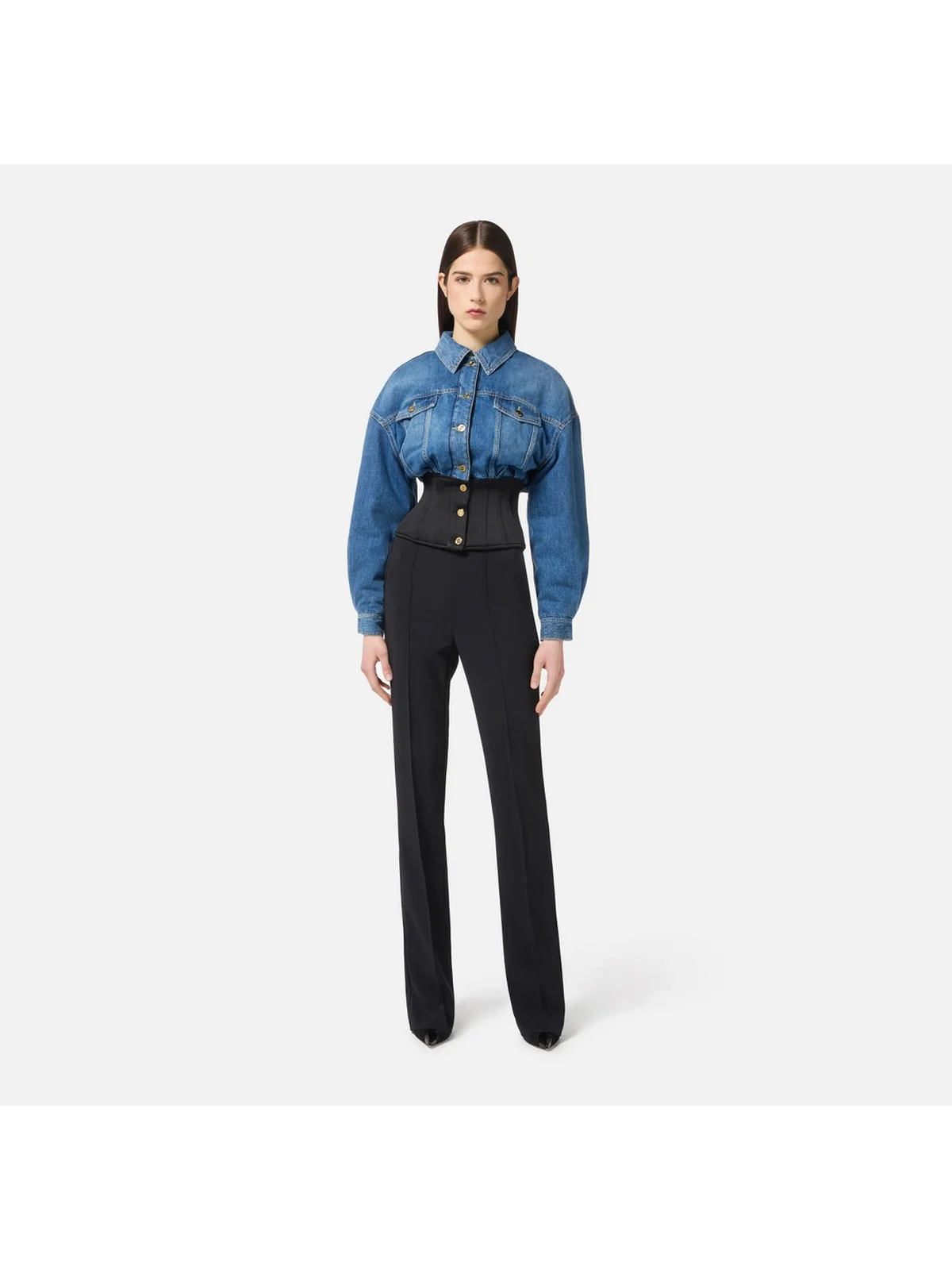ELISABETTA FRANCHI Giubbino Donna BJ40N56E2 EI1 BLUE DENIM/NERO - Image 5