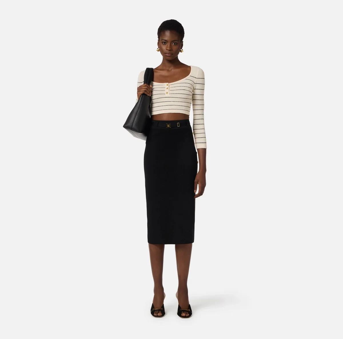 ELISABETTA FRANCHI Gonna Donna  GK27S61E2 685 NERO/BURRO - Image 5