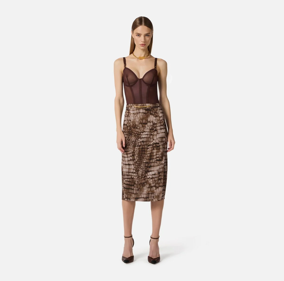 ELISABETTA FRANCHI Gonna Donna  GO14961E2 644 CACAO - Image 5