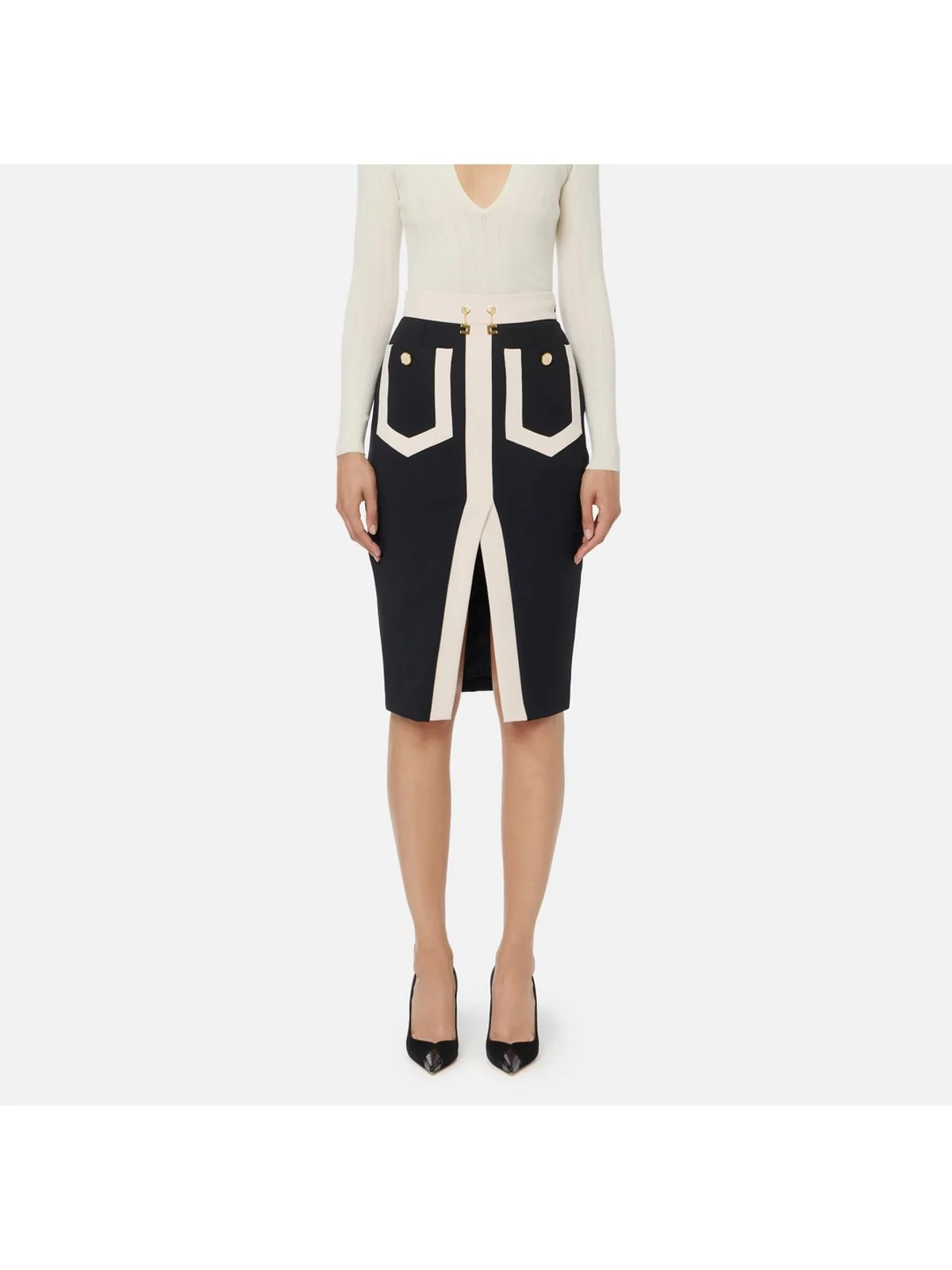 ELISABETTA FRANCHI Gonna Donna  GOT0156E2 EF3 NERO/MILK - Image 2