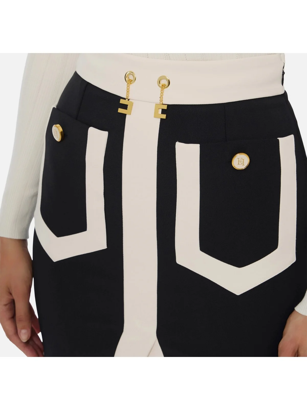 ELISABETTA FRANCHI Gonna Donna  GOT0156E2 EF3 NERO/MILK - Image 3