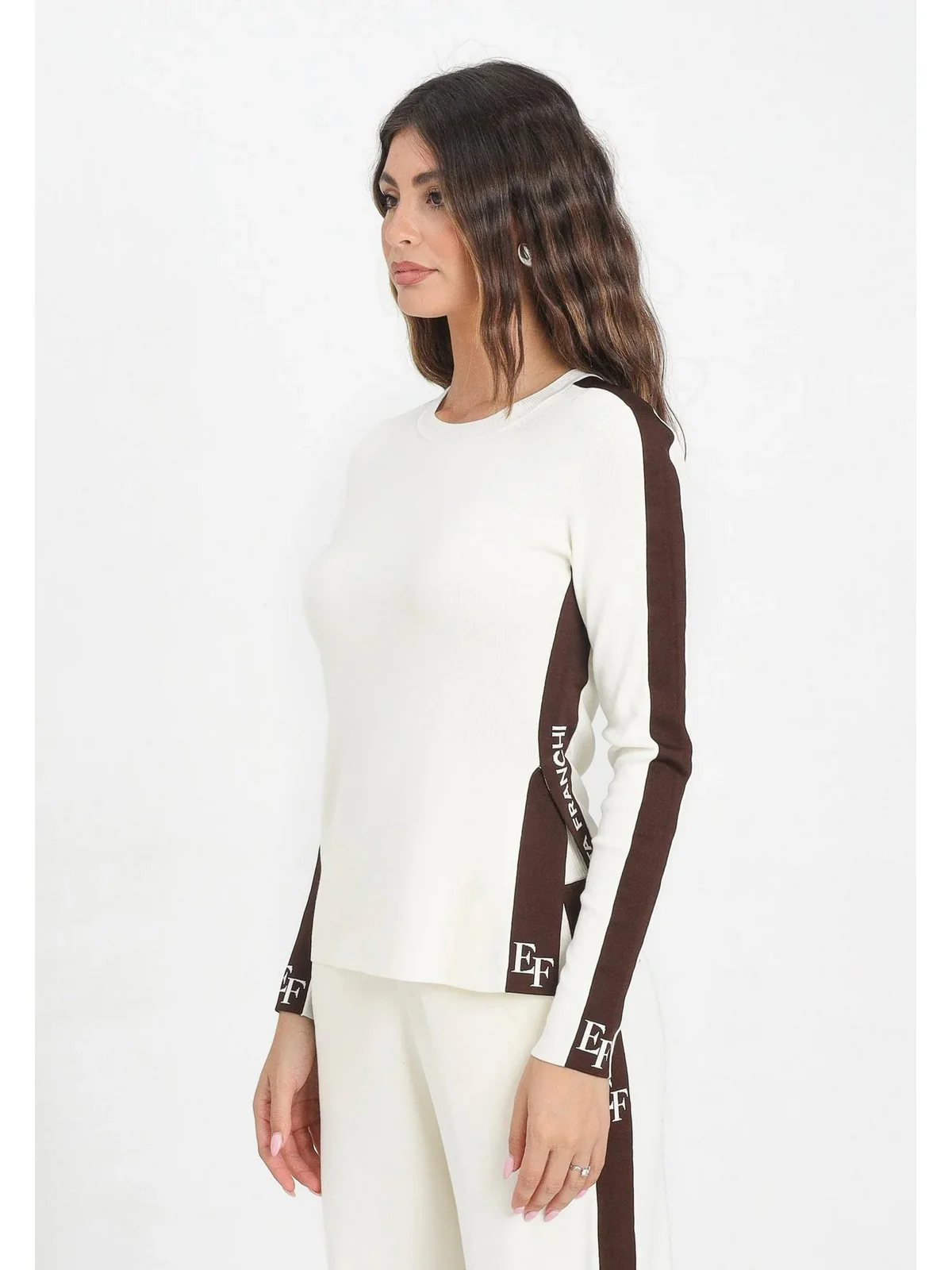 ELISABETTA FRANCHI Maglia Donna  MK03S56E2 EG2 MILK/COFFEE - Image 4