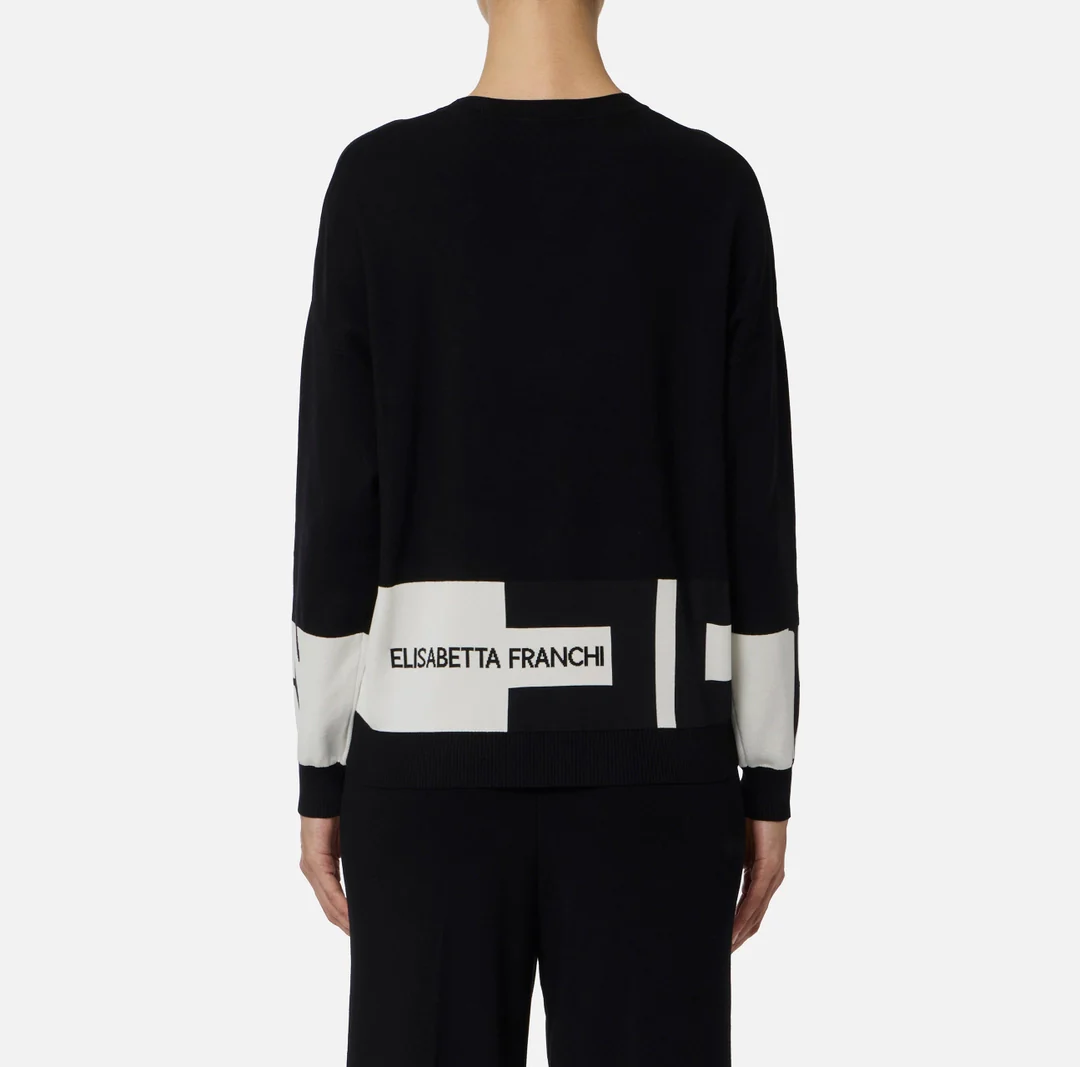 ELISABETTA FRANCHI Maglione Donna  MK01S56E2 EF3 NERO/MILK - Image 4