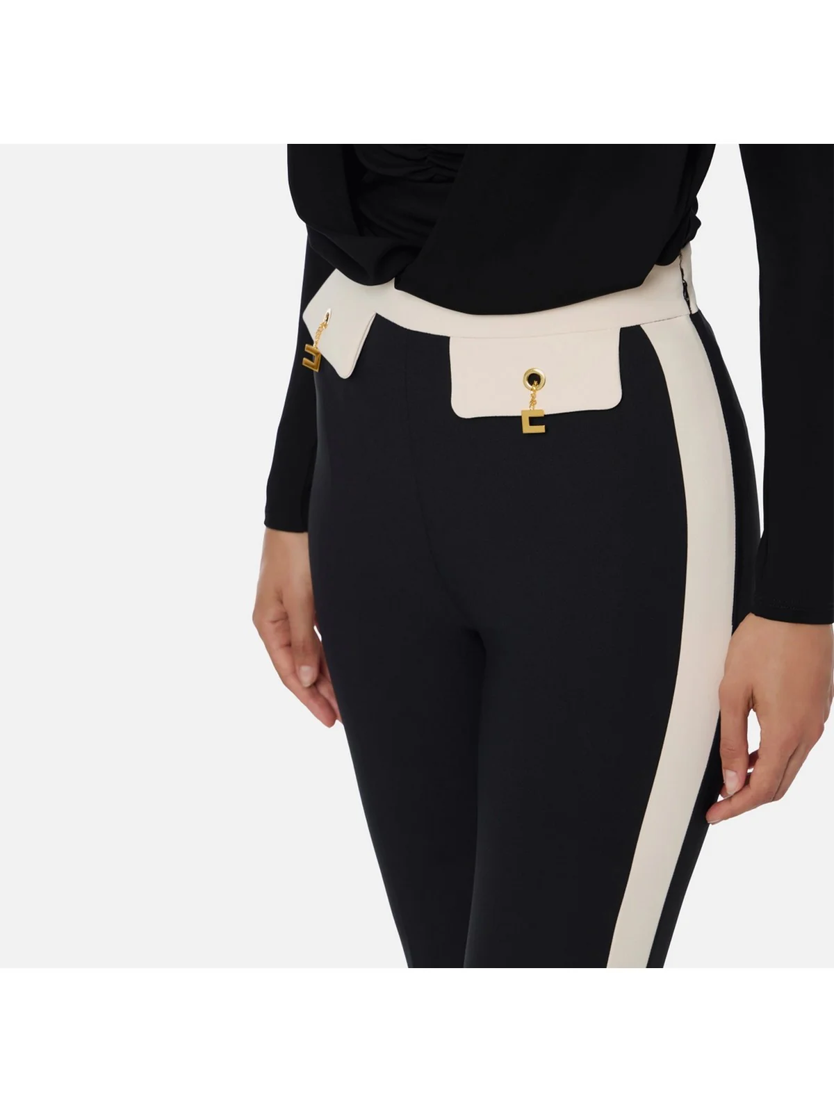 ELISABETTA FRANCHI Pantalone Donna  PAT0156E2 EF3 NERO/MILK - Image 3