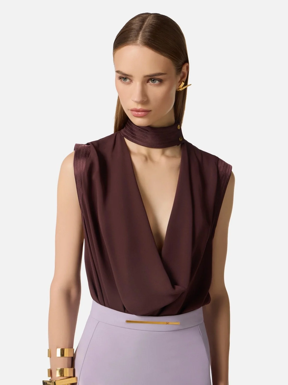 ELISABETTA FRANCHI Top Donna  CA13461E2 644 CACAO - Image 4