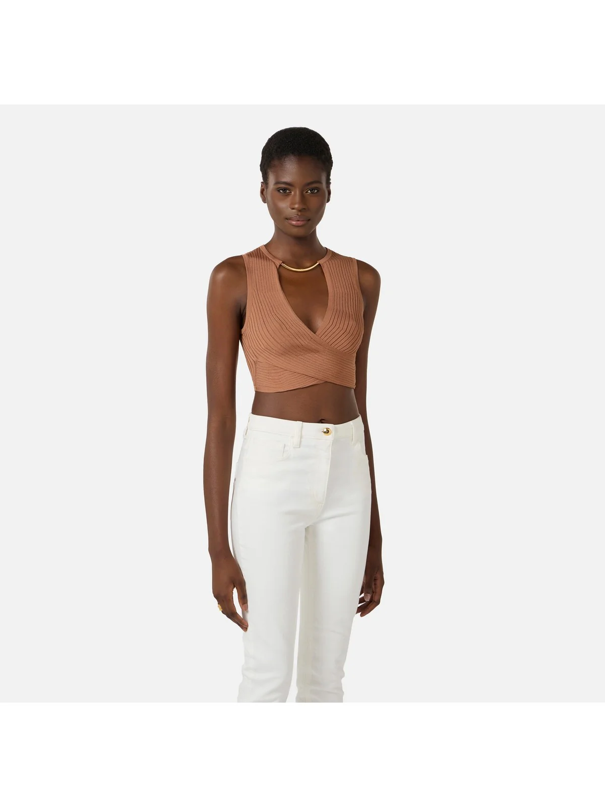 ELISABETTA FRANCHI Top Donna  TK76S61E2 600 CUOIO - Image 4