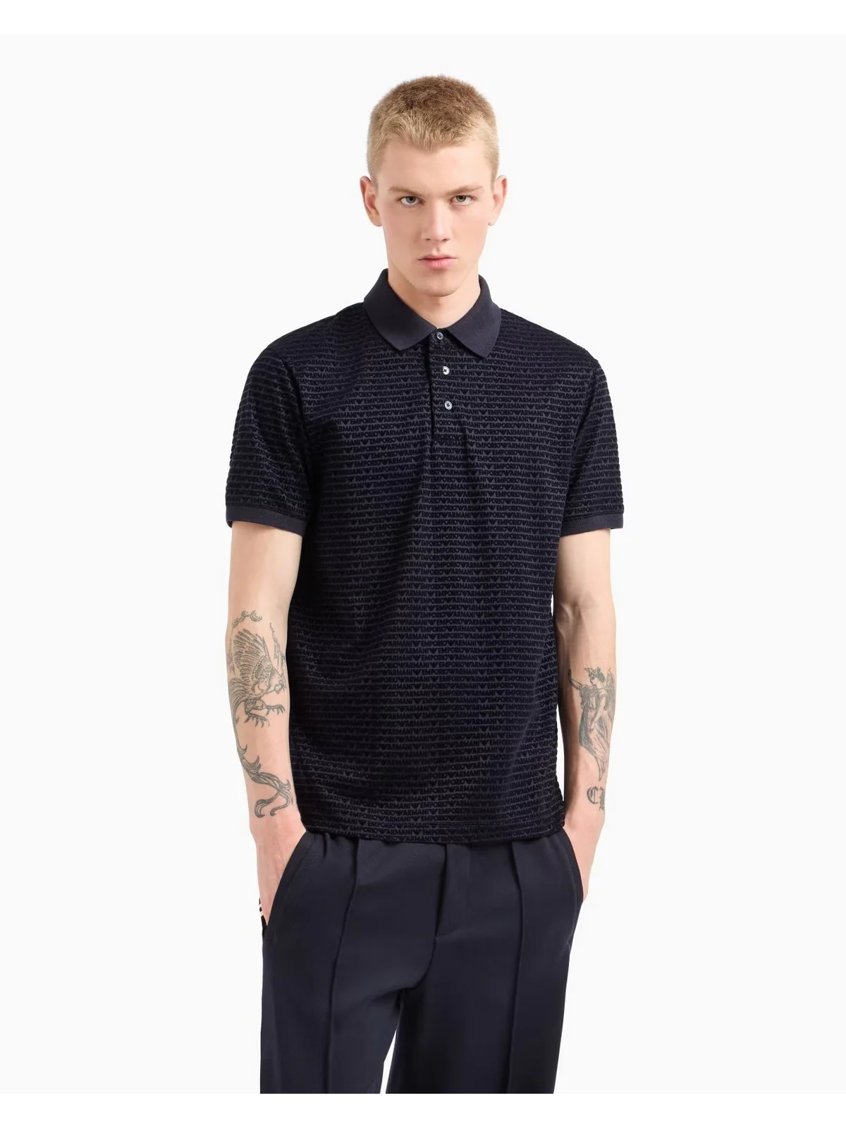 EMPORIO ARMANI Polo Uomo  EM001283 AF10017 FB229 EM001289 NAVY ALLOVER FLOCKING - Image 4