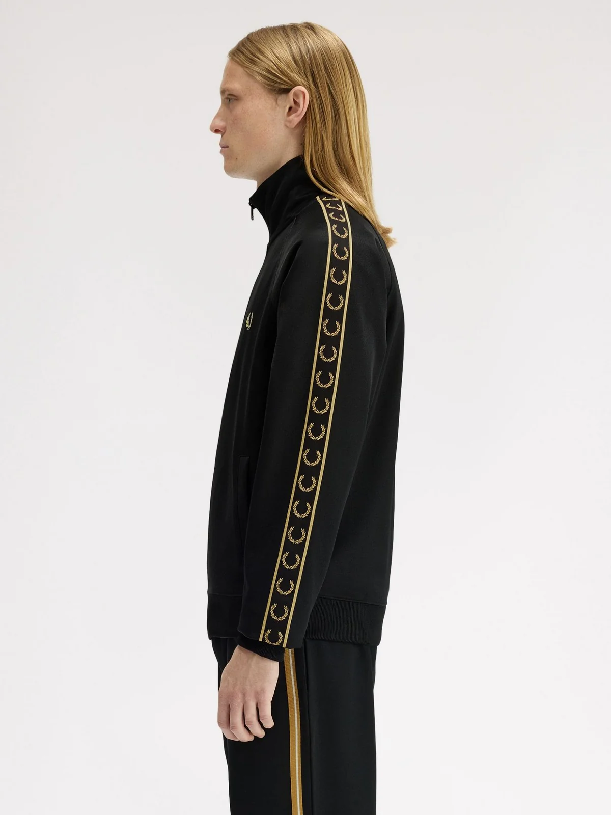 FRED PERRY Felpa Uomo FP CONTRAST TAPE TRACK JACKET FP-J5557-57 90A BLACK/CHAMPAGNE - Image 6