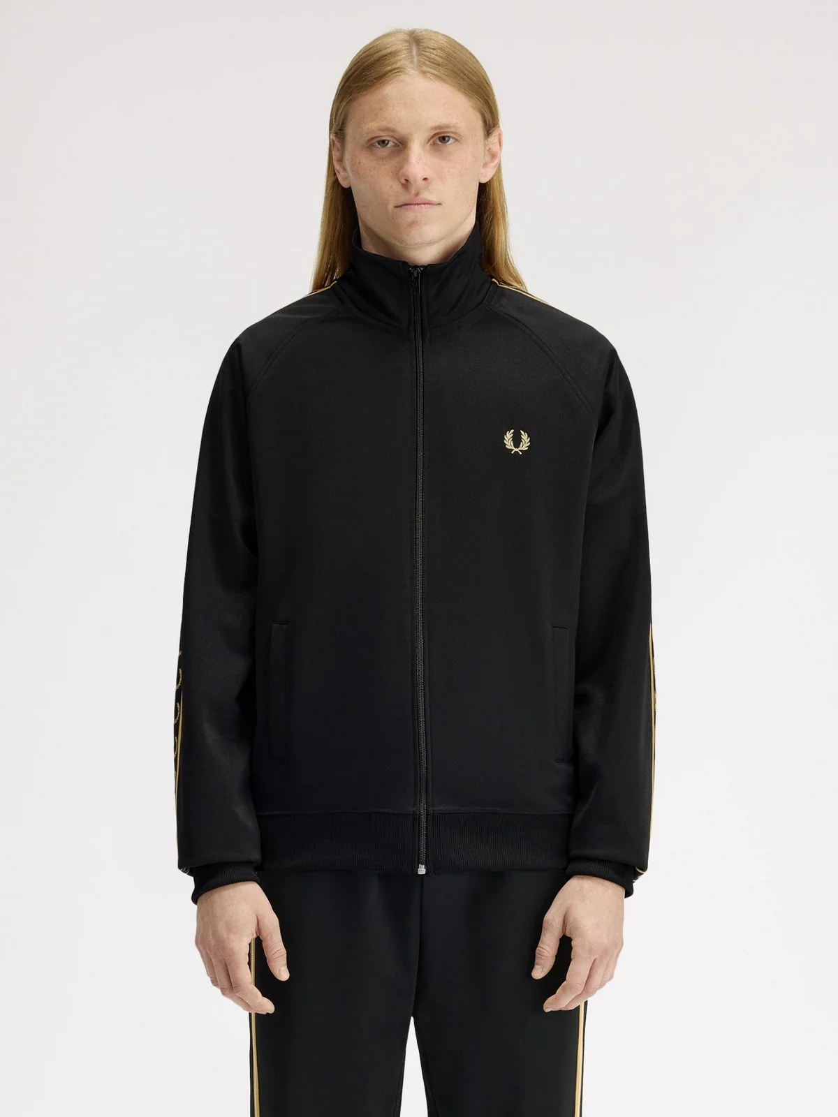 FRED PERRY Felpa Uomo FP CONTRAST TAPE TRACK JACKET FP-J5557-57 90A BLACK/CHAMPAGNE - Image 7