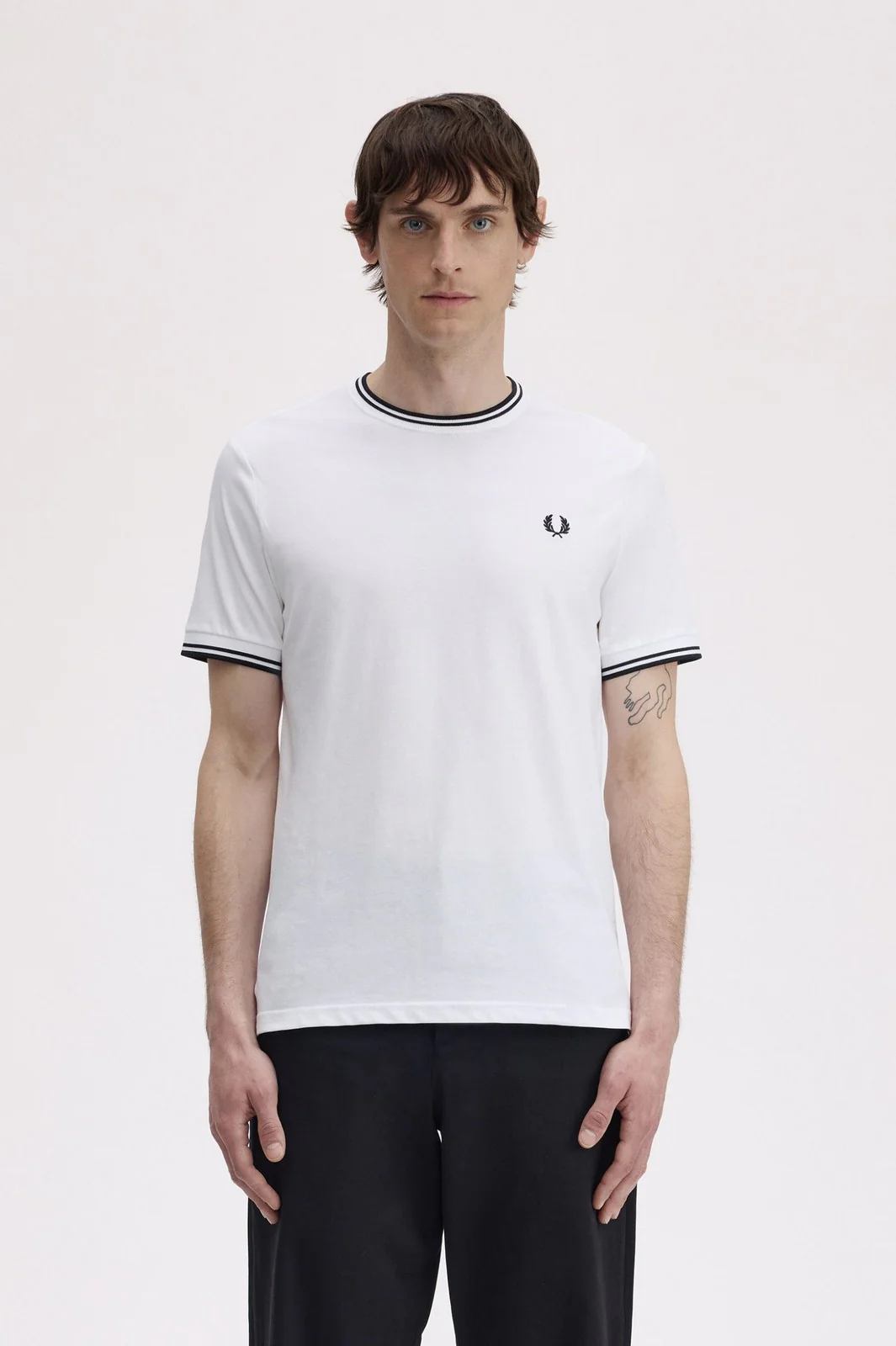 FRED PERRY T-shirt Uomo FP TWIN TIPPED T-SHIRT FP-M1588V-57 100 WHITE - Image 3