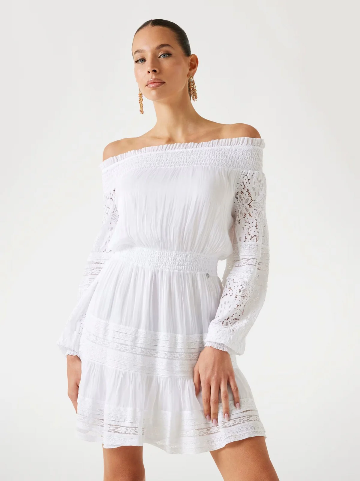 GUESS Abito Donna AUDREY OFF SHOULDER MINI DRESS W5GK24 WE550 G011 PURE WHITE - Image 2