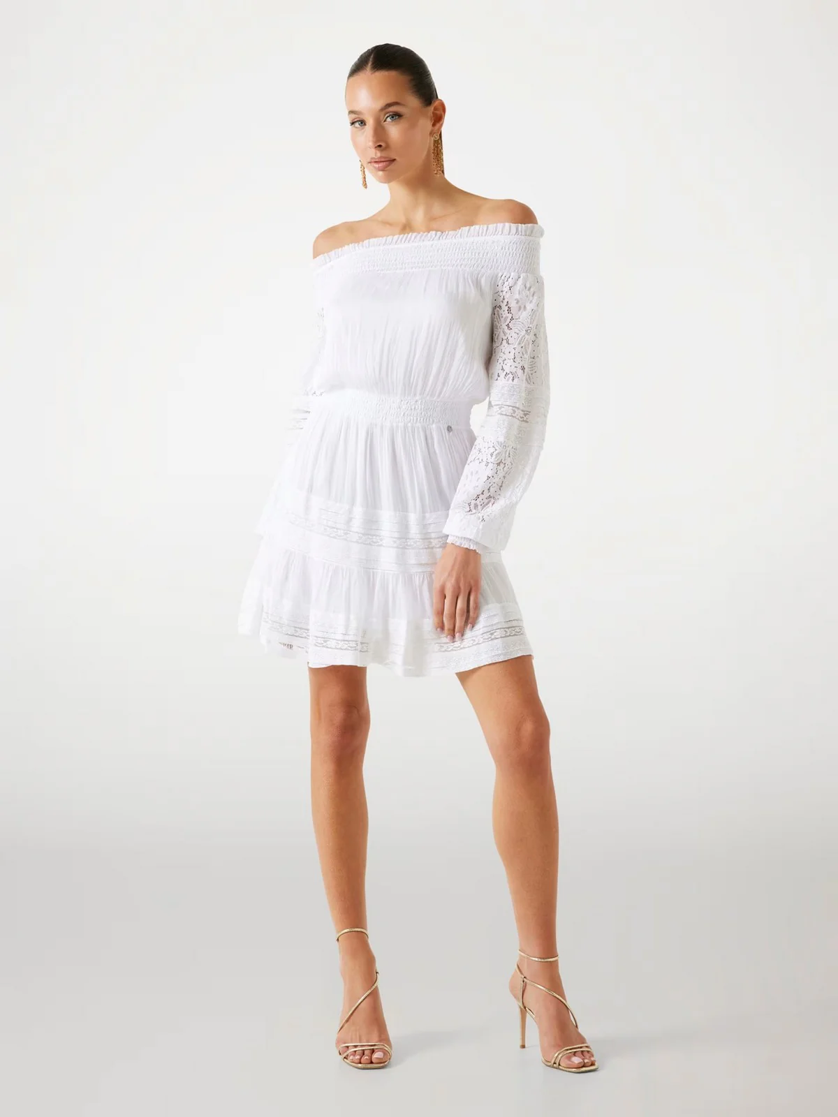 GUESS Abito Donna AUDREY OFF SHOULDER MINI DRESS W5GK24 WE550 G011 PURE WHITE - Image 3