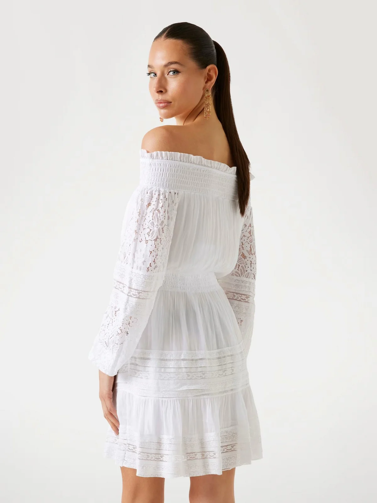 GUESS Abito Donna AUDREY OFF SHOULDER MINI DRESS W5GK24 WE550 G011 PURE WHITE - Image 4
