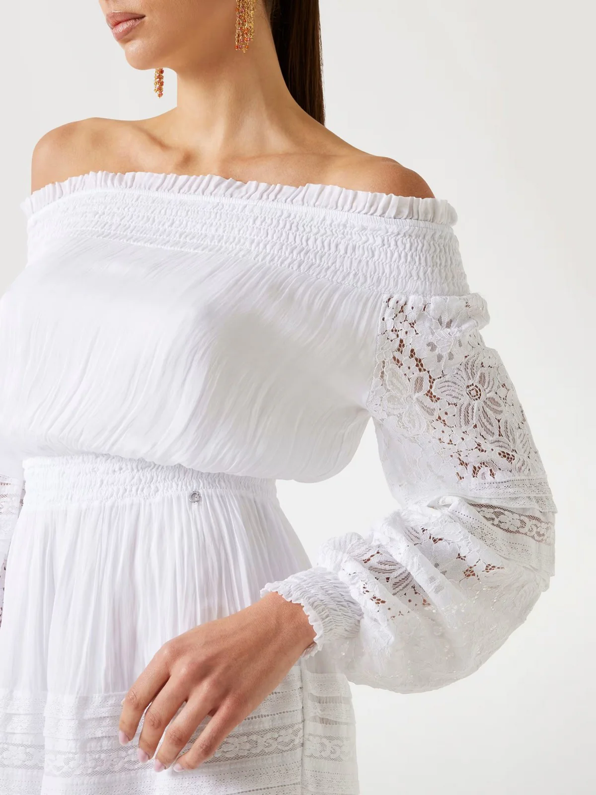 GUESS Abito Donna AUDREY OFF SHOULDER MINI DRESS W5GK24 WE550 G011 PURE WHITE - Image 5