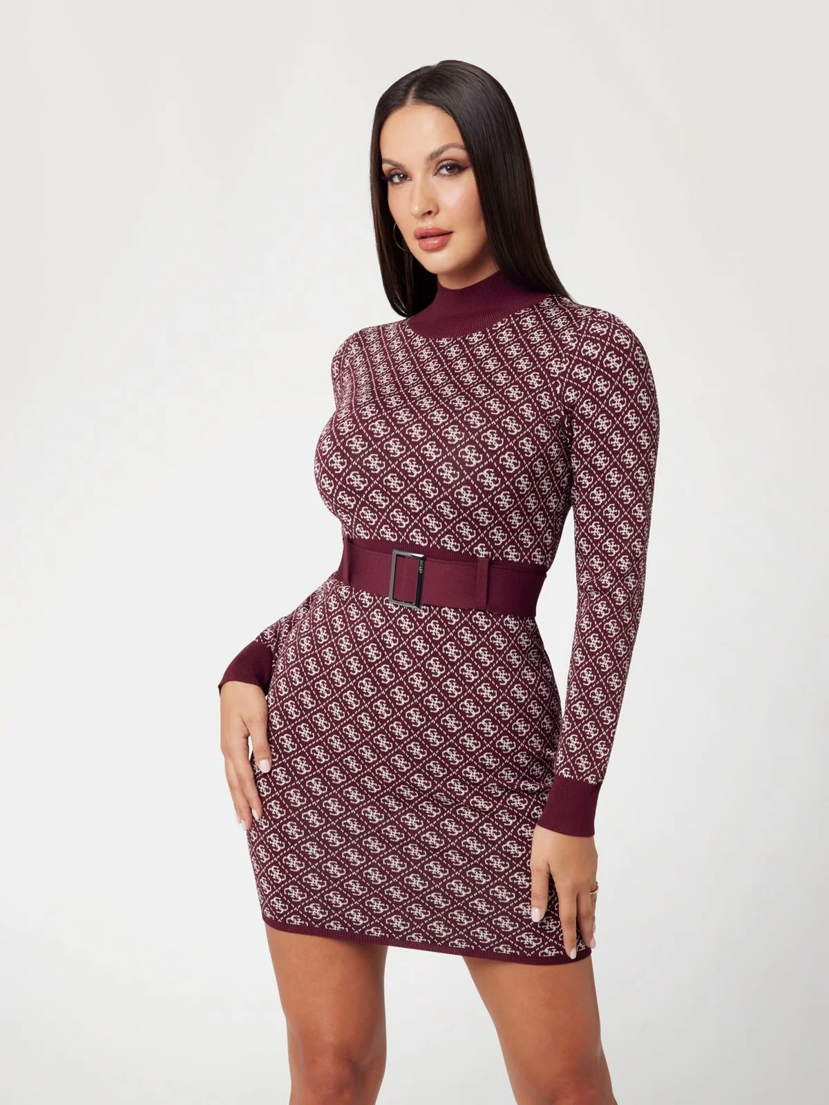 GUESS Abito Donna LISE 4G LS BELTED DRESS SWTR W4BK43 Z37K0 F56X Rosso - Image 2