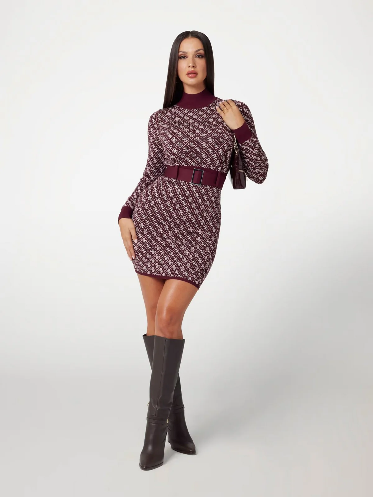 GUESS Abito Donna LISE 4G LS BELTED DRESS SWTR W4BK43 Z37K0 F56X Rosso - Image 3