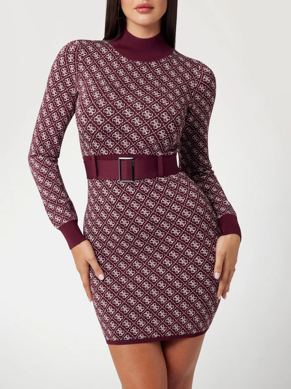 GUESS Abito Donna LISE 4G LS BELTED DRESS SWTR W4BK43 Z37K0 F56X Rosso - Image 5
