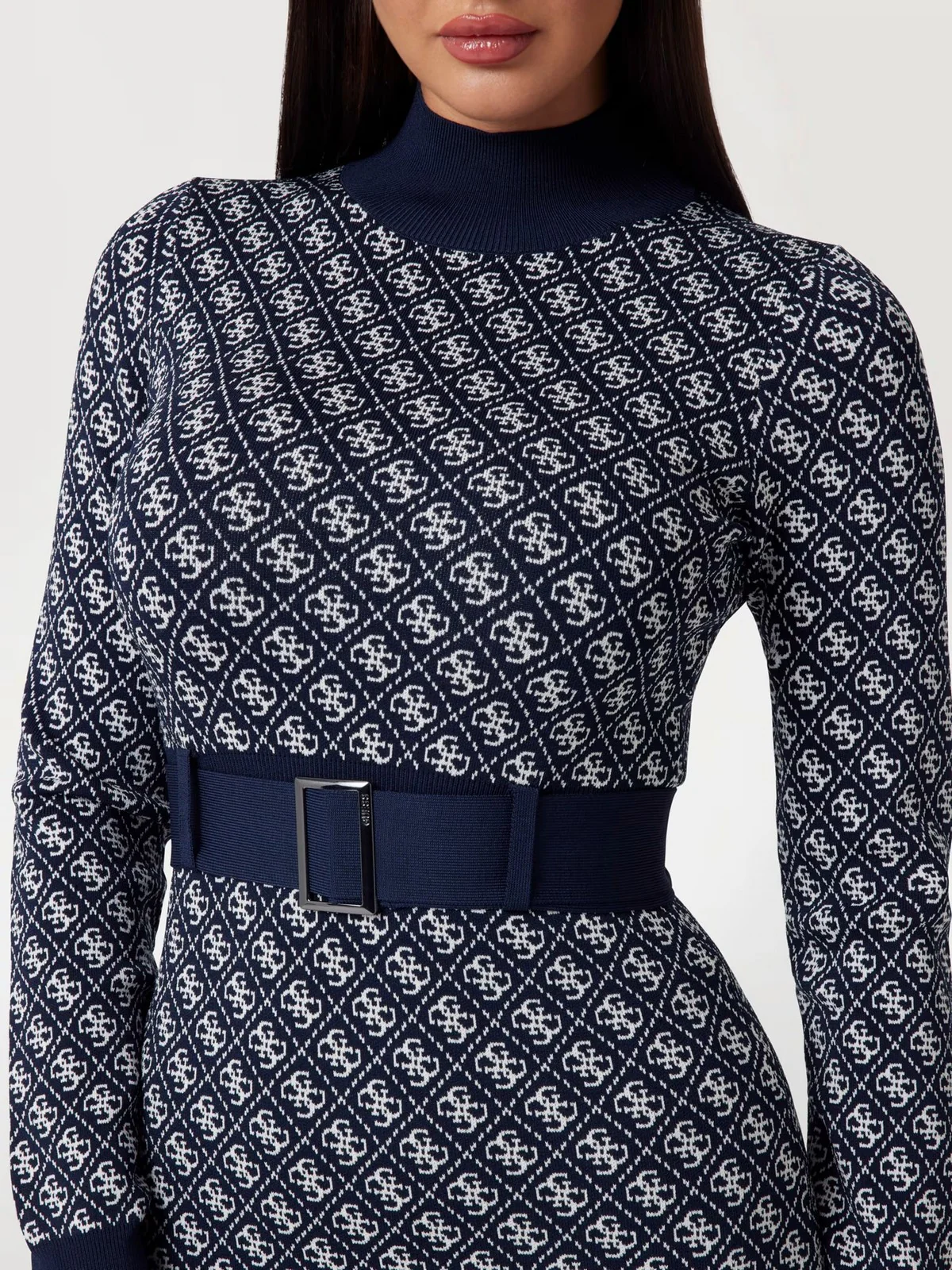 GUESS Abito Donna LISE 4G LS BELTED DRESS SWTR W4BK43 Z37K0 FB7G Blu - Image 5