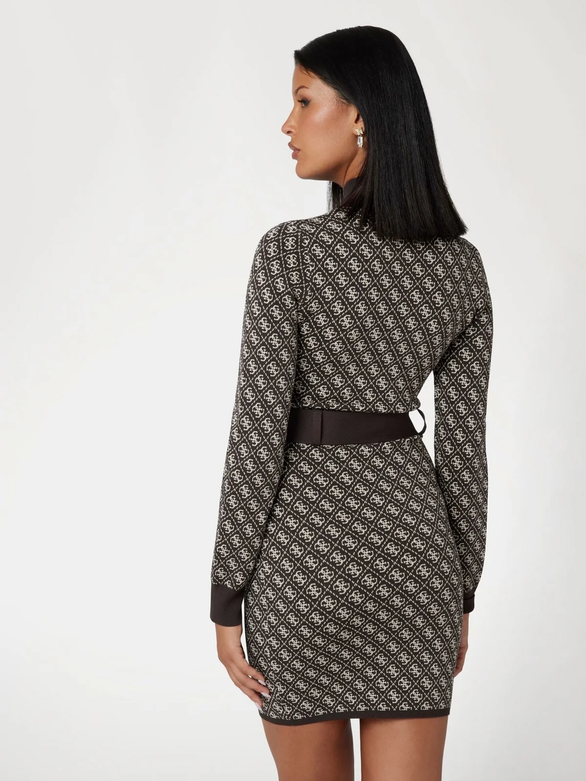 GUESS Abito Donna LISE 4G LS BELTED DRESS SWTR W4BK43 Z37K0 FN0T Marrone - Image 3