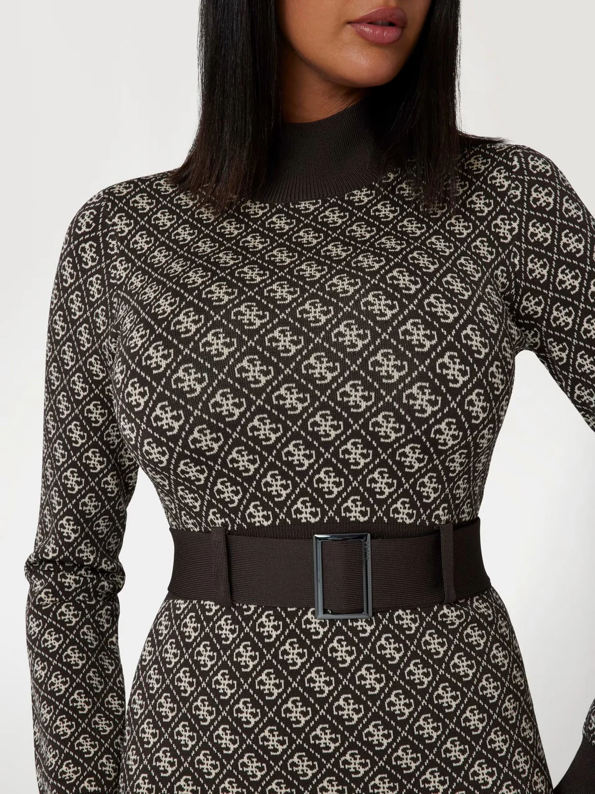 GUESS Abito Donna LISE 4G LS BELTED DRESS SWTR W4BK43 Z37K0 FN0T Marrone - Image 4