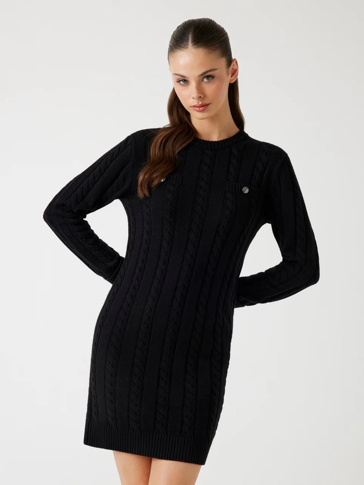 GUESS Abito Donna LS CN ELSA SWTR DRESS W5BK46 Z1192 JBLK Jet Black A996 - Image 2