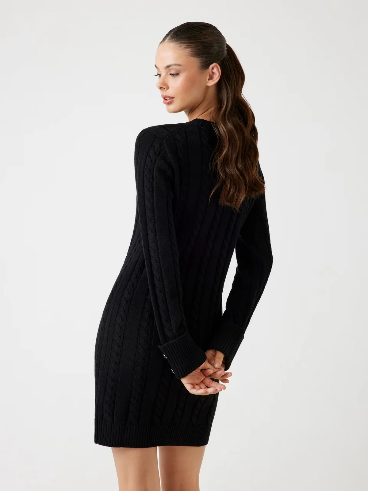 GUESS Abito Donna LS CN ELSA SWTR DRESS W5BK46 Z1192 JBLK Jet Black A996 - Image 4