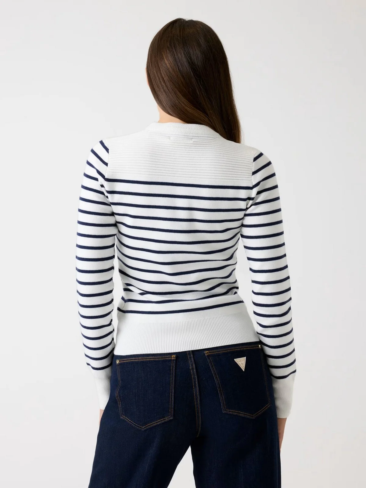 GUESS Maglione Donna LS CN HELEN SWTR W5BR36 Z0422 S00J CREAM AND BLUE STRIP - Image 4