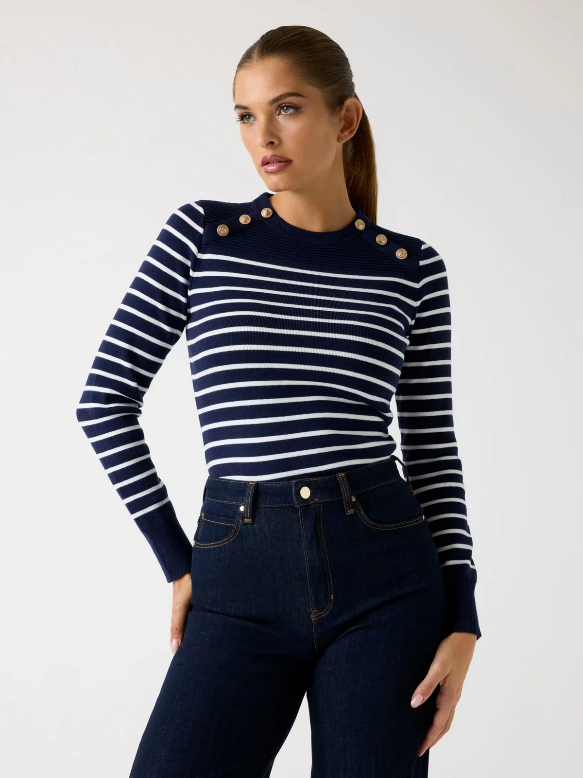 GUESS Maglione Donna LS CN HELEN SWTR W5BR36 Z0422 S7Z6 BLUE AND CREAM STRIP - Image 2
