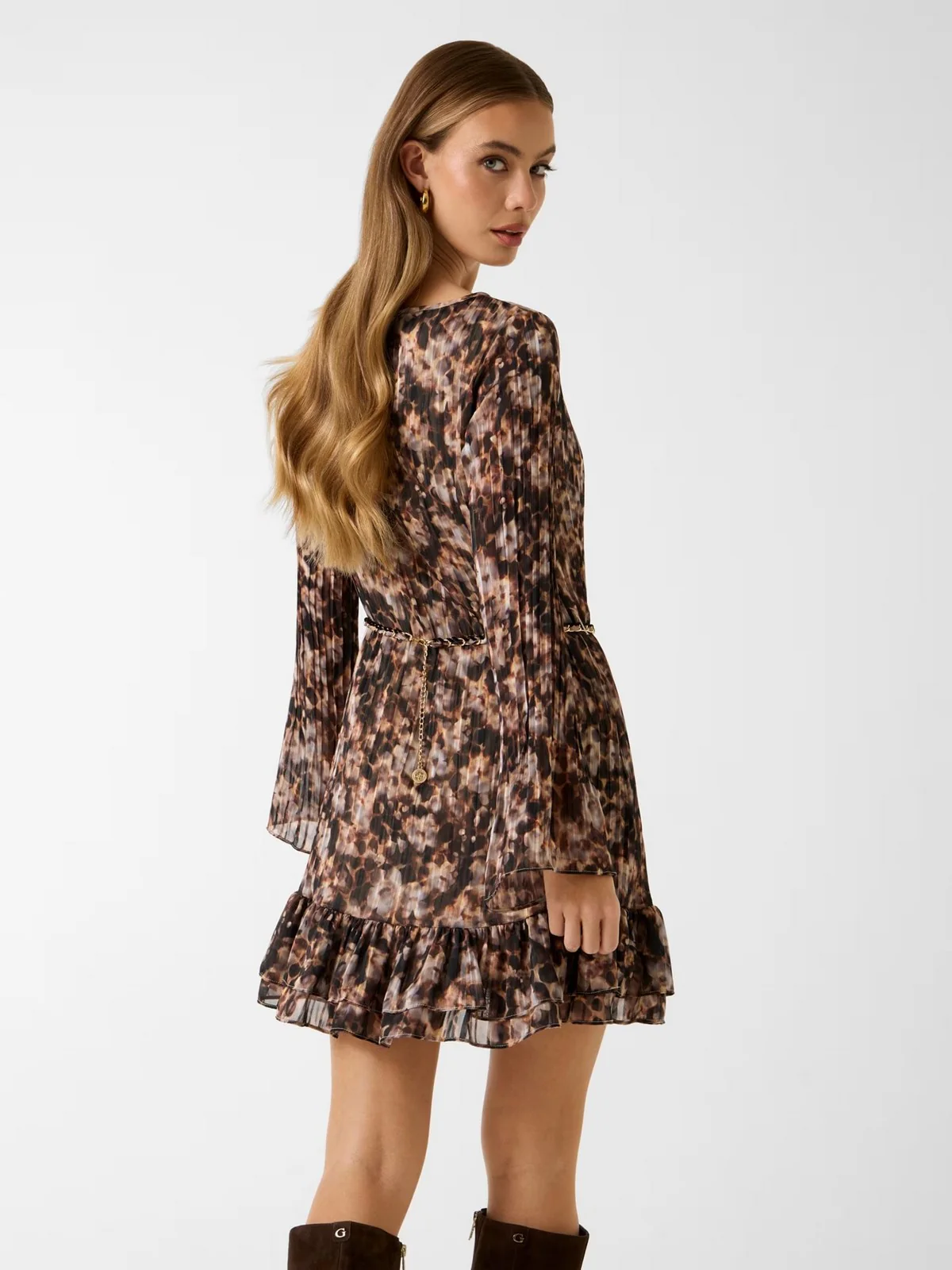 GUESS Abito Donna LS ILENIA PLEAT DRESS W6RK37 WJ712 PM66 SAFARI BLOOM PRINT - Image 3