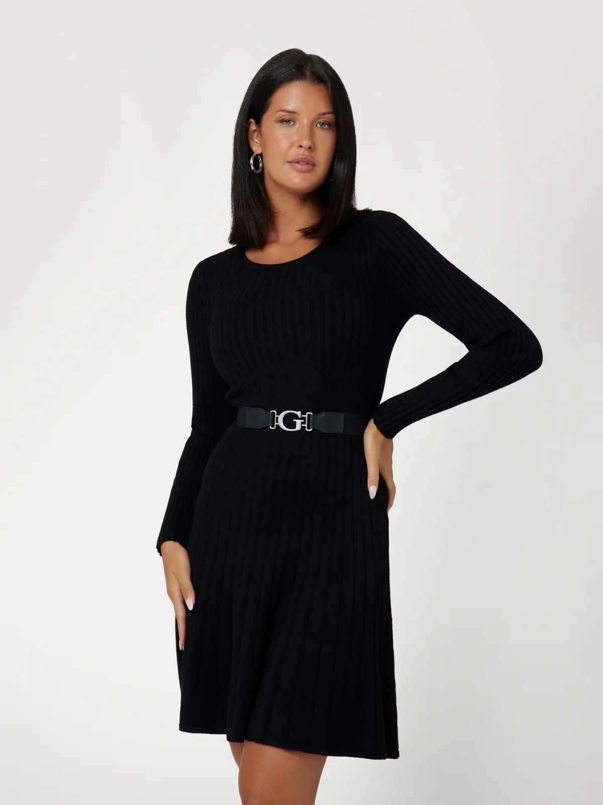 GUESS Abito Donna LS RIB PLEATED PAIGE SWTR DRS W2BK29 Z2YJ2 JBLK Nero - Image 2