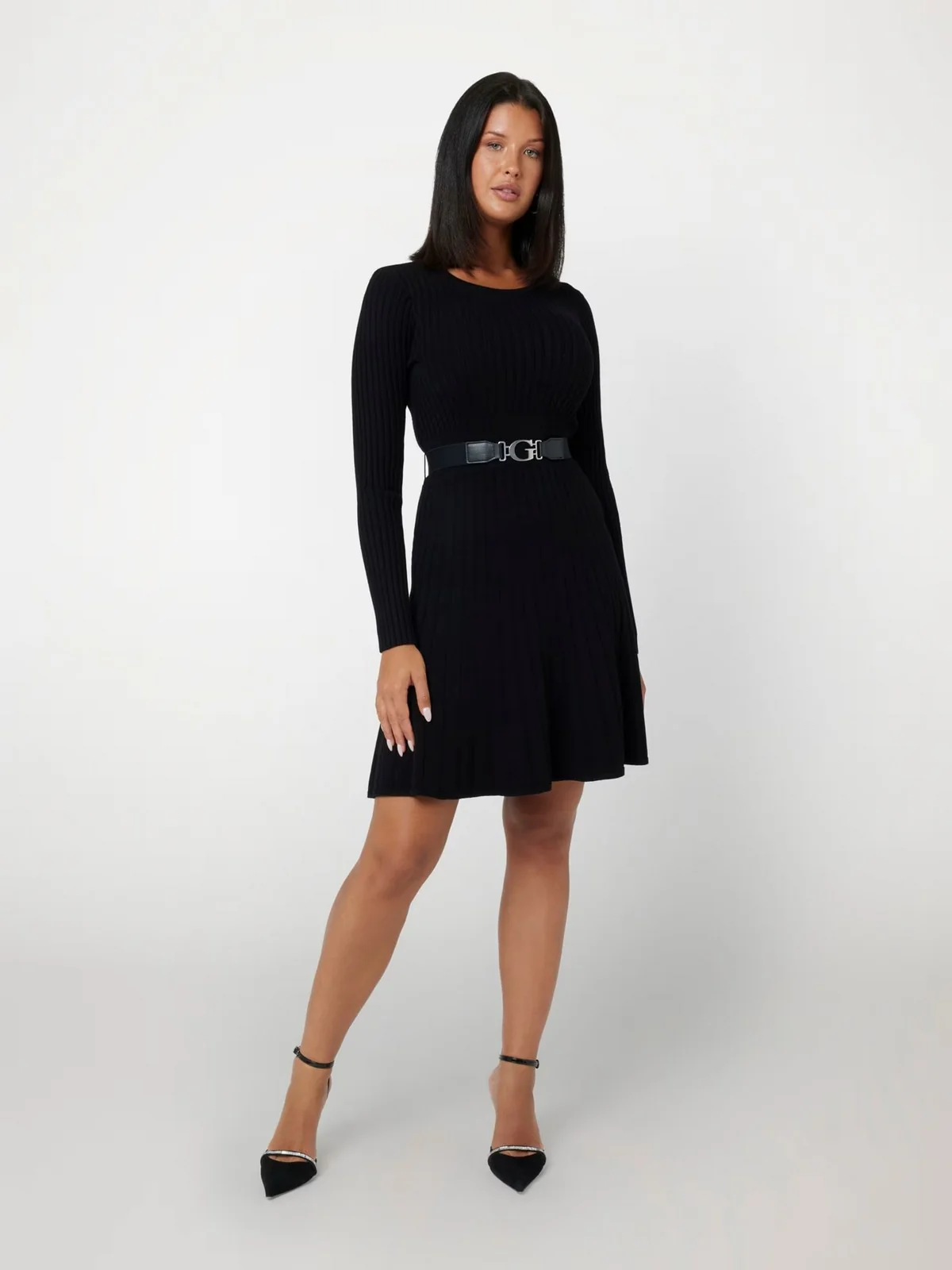 GUESS Abito Donna LS RIB PLEATED PAIGE SWTR DRS W2BK29 Z2YJ2 JBLK Nero - Image 3