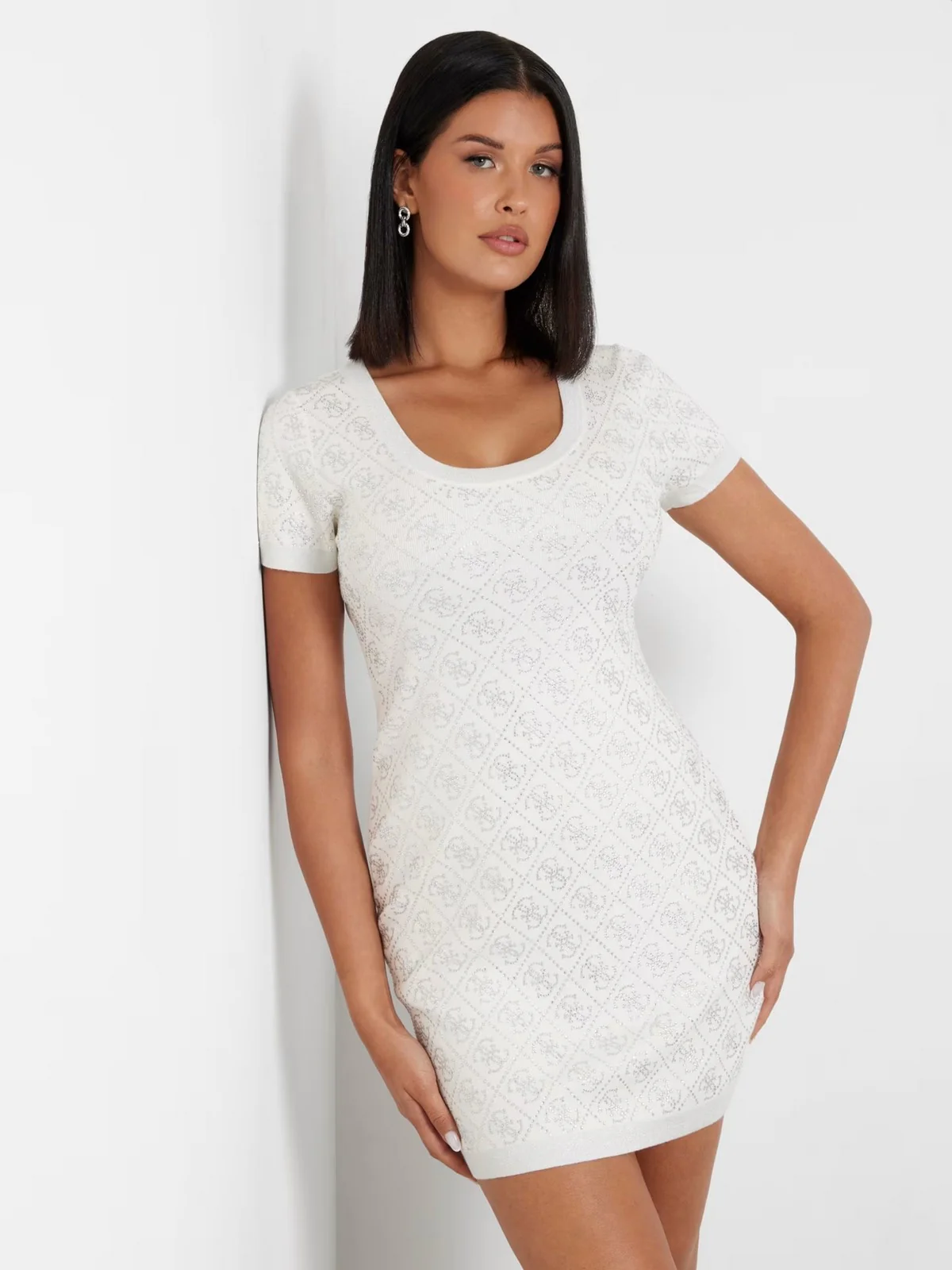GUESS Abito Donna PAIGE 4G STONES SS DRESS SWTR W4YK28 Z3FN0 G012 Bianco - Image 2