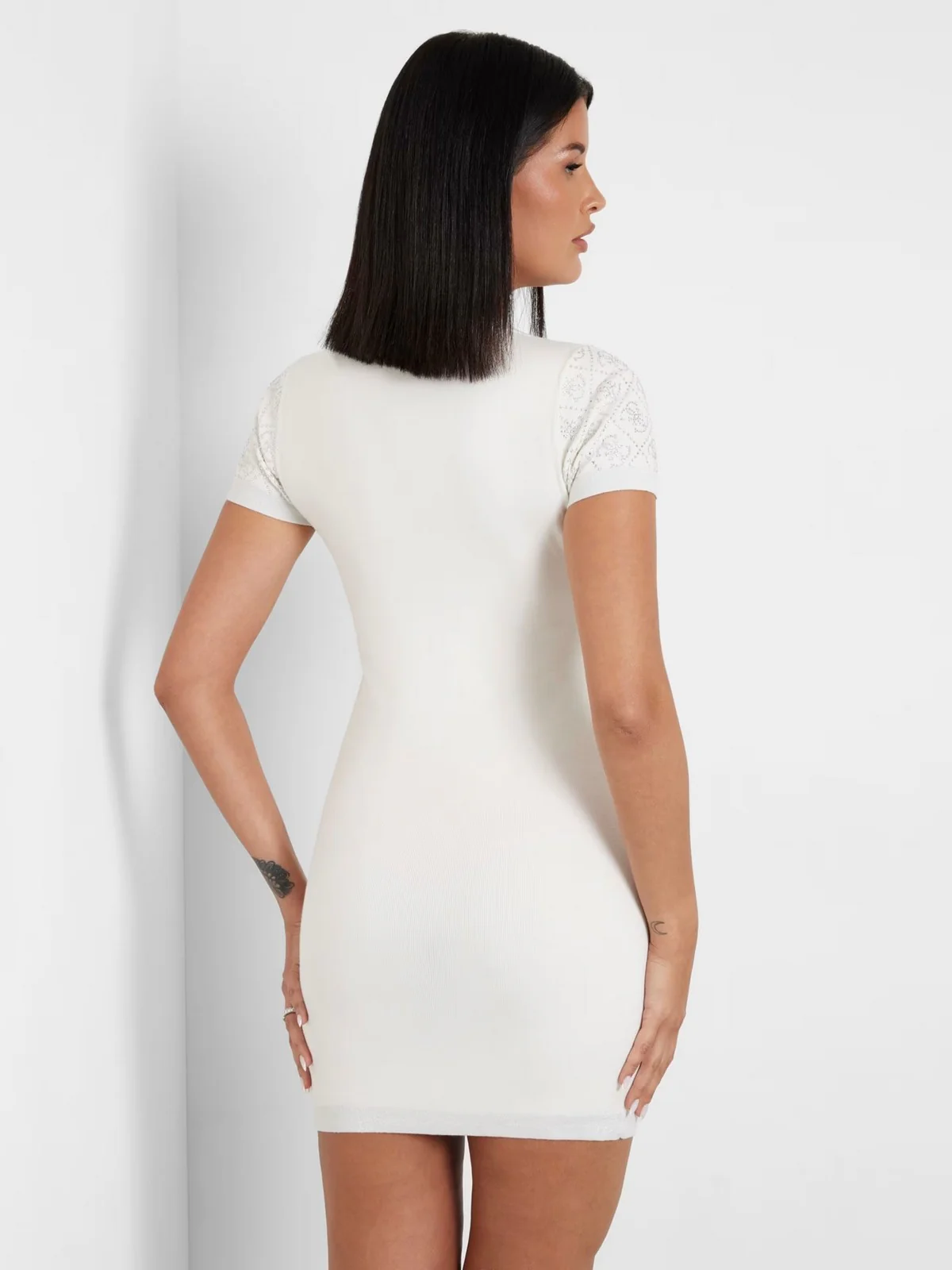 GUESS Abito Donna PAIGE 4G STONES SS DRESS SWTR W4YK28 Z3FN0 G012 Bianco - Image 4