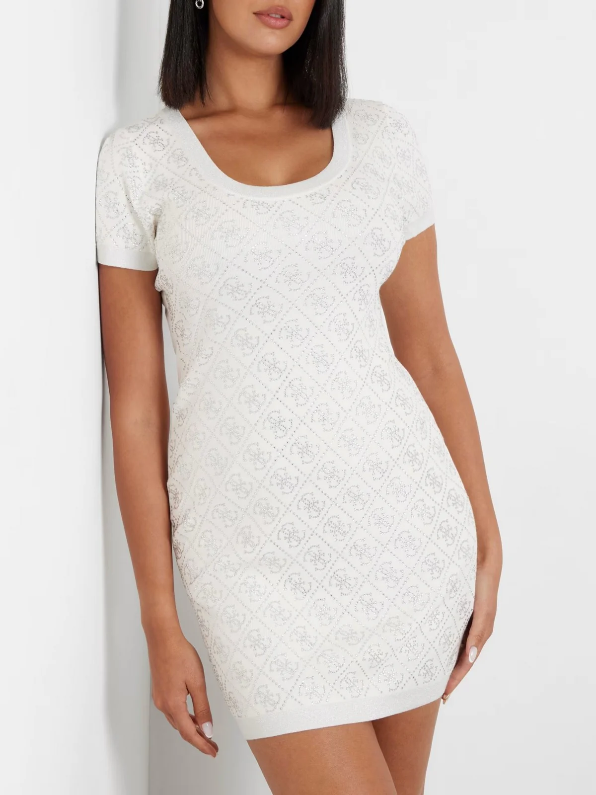 GUESS Abito Donna PAIGE 4G STONES SS DRESS SWTR W4YK28 Z3FN0 G012 Bianco - Image 5