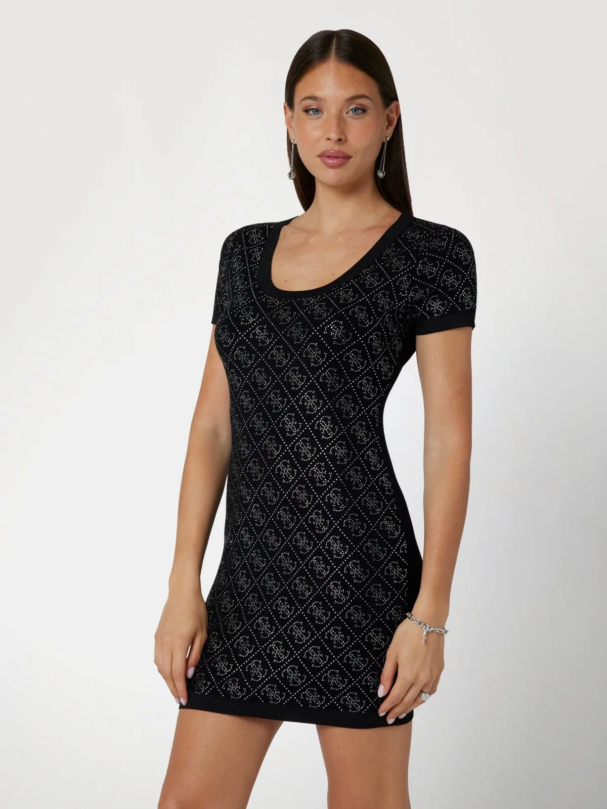 GUESS Abito Donna PAIGE 4G STONES SS DRESS SWTR W4YK28 Z3FN0 JBLK Nero - Image 2