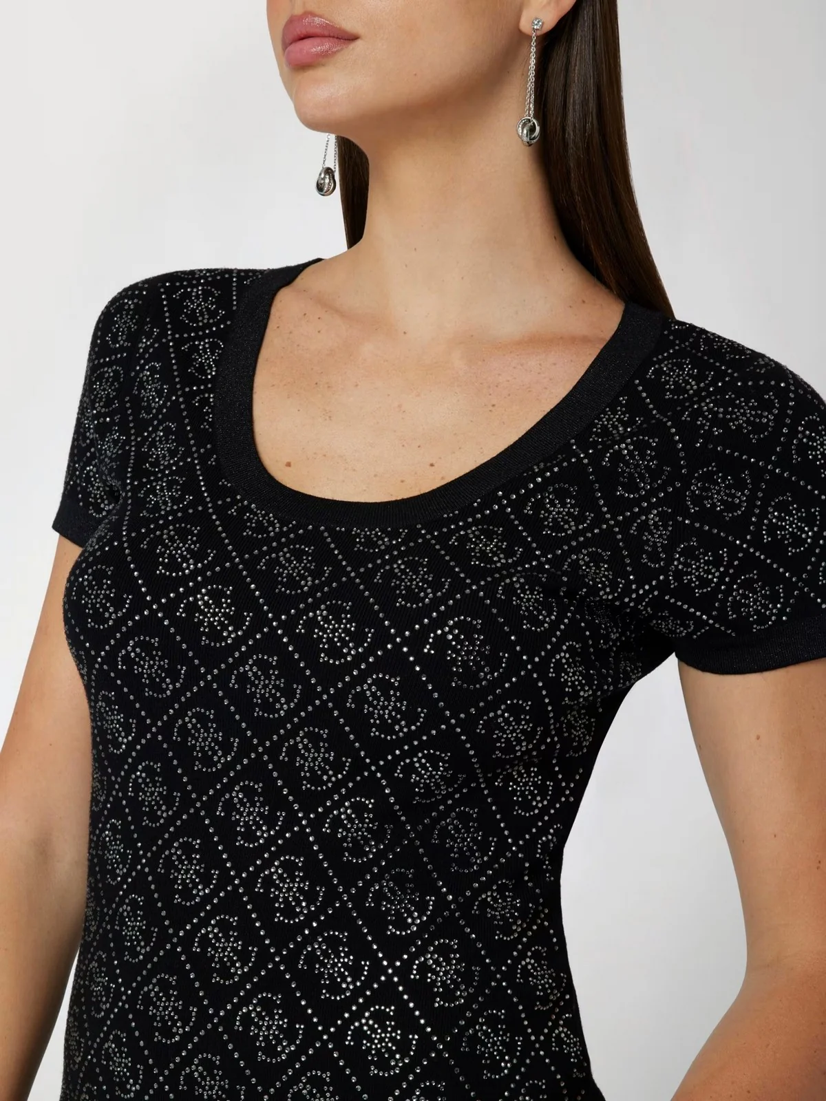 GUESS Abito Donna PAIGE 4G STONES SS DRESS SWTR W4YK28 Z3FN0 JBLK Nero - Image 5
